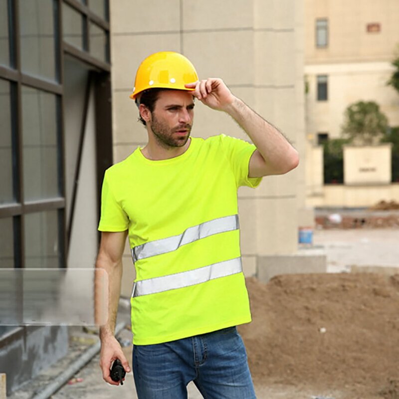 T-shirt reflexiva fluorescente de segurança de alta visibilidade camisas de trabalho respirável para homens e mulheres camiseta reflexiva corrida verão