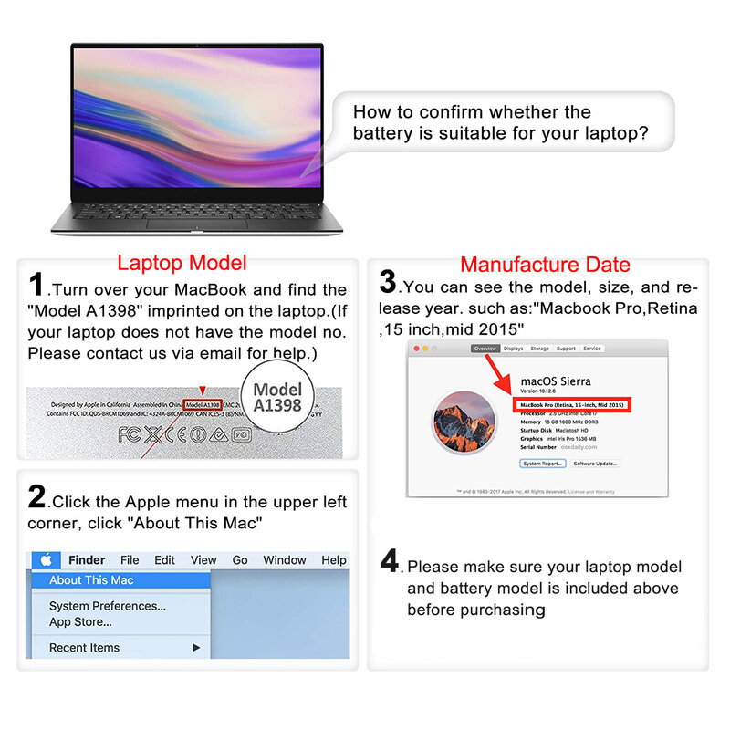 KingSener-bateria do portátil para Apple MacBook Pro, A1494, A1417, 15 em, A1398 Retina, 2012, 2013, 2014, Ferramentas gratuitas, 500 + Ciclos, navio rápido