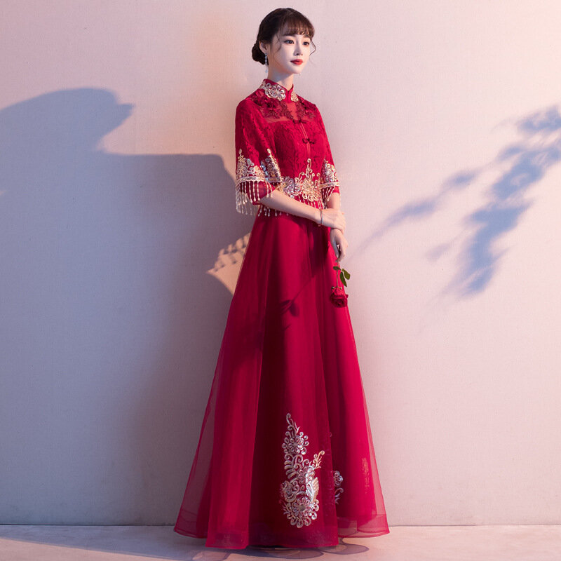 อย่างเป็นทางการงานแต่งงานจีนชุดสามสูงเอวลูกไม้ตาข่ายMandarin Collarชุดเดรสสำหรับหญิงตั้งครรภ์ZL629