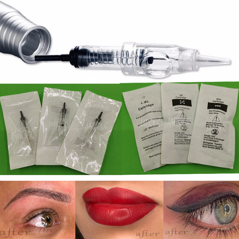 50pcs Easy Click Needles Universal Permanent Makeup Cartridge Needles Micropigmentation for Eyebrow Tattoo Machine 1RL/2RL/3RL