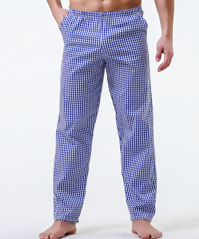 Pijama de algodão de perna longa listrada masculina, roupa de dormir casual sexy fina de verão, calça solta