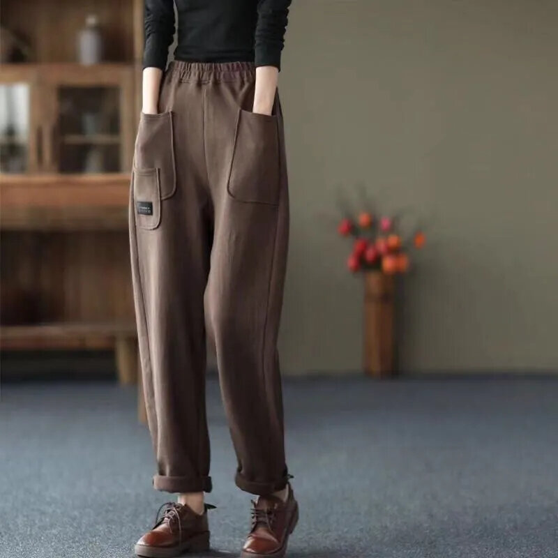 2021 nowe spodnie dla kobiet jesień bawełniana pościel jednolity wysoki stan gumką kieszeń miękkie wysokiej jakości swobodne spodnie kobiece ladys M-4XL