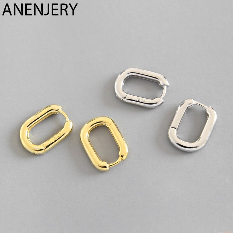 ANENJERY 925 argent Sterling prévenir l'allergie boucles d'oreilles géométrique ovale petit cerceau boucles d'oreilles pour les femmes S-E1082