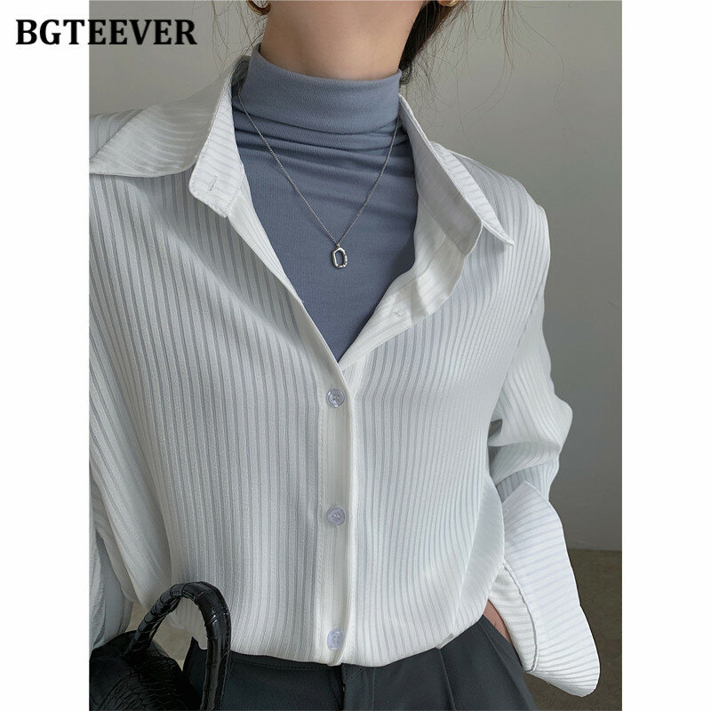 BGTEEVER-Blusa de manga larga holgada para Mujer, camisa elegante a rayas para oficina y primavera, 2021