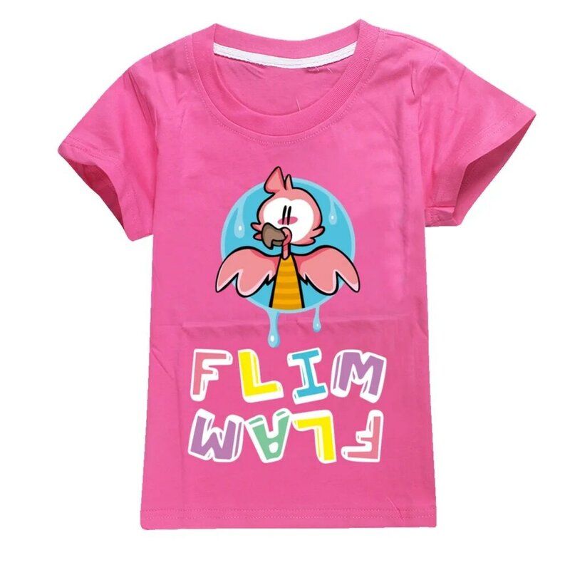 Kaus anak muda baru kaus Flam Flamingo Flim untuk anak laki-laki kaus anak-anak kaus lengan pendek anak laki-laki besar kaus lucu katun anak-anak