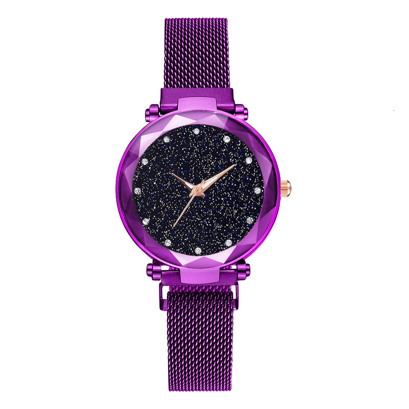 Лидер продаж, женские сетчатые часы с магнитной пряжкой и звездным небом, повседневные роскошные женские кварцевые часы с геометрической п...