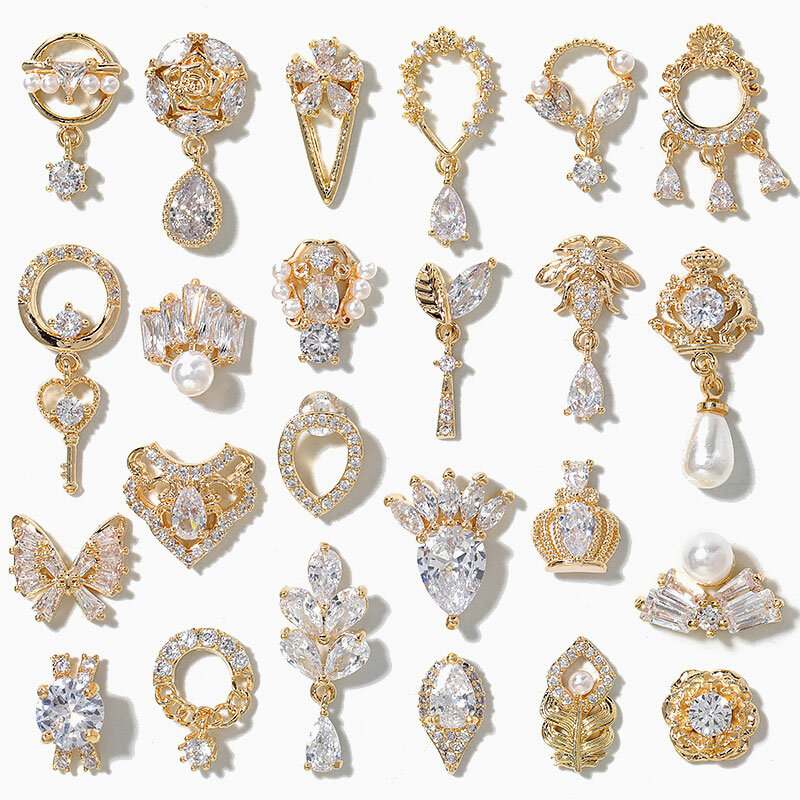 Lot chaîne de pendentif en alliage 3D 2 pièces, bijou de manucure, perle de zircon en métal, accessoires de décoration DIY, ongles papillon, nouveauté