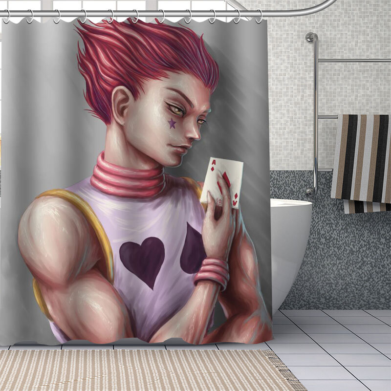 Hisoka-cortinas de ducha de Anime HunterxHunter, decoración de baño de tela impermeable, lavable, personalizada