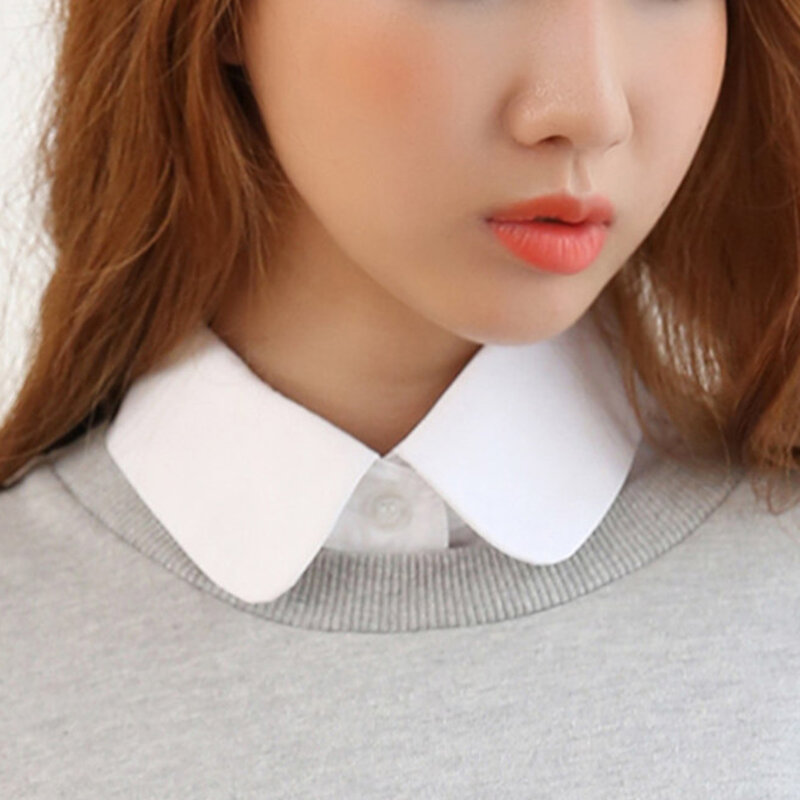 Mujer blusa desmontable Collar redondo sólido accesorios de ropa gargantilla botón abajo todo-fósforo mezcla de algodón camisa solapa ligera