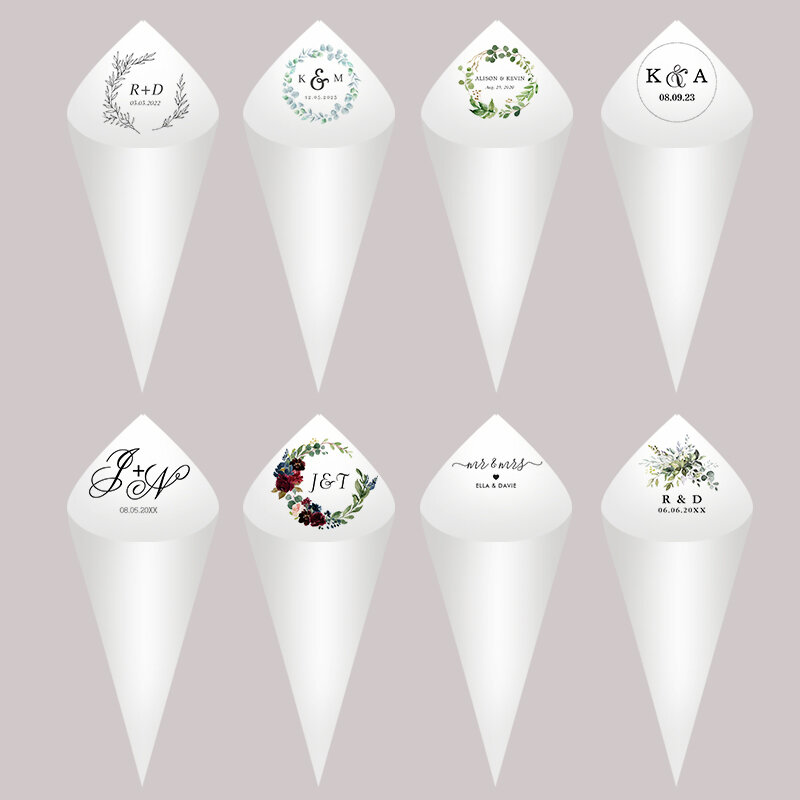 Cones De Casamento De Papel Branco Personalizado, Nome Personalizado, Data Confetti, Atire Cones Para Chuveiro Nupcial, Favores Do Partido, Tamanho 16x16cm, 30Pcs