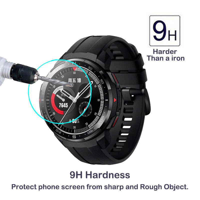 2個2.5D 9h hdクリア強化ガラスhuawei社の名誉腕時計gsプロスマートウォッチスクリーンプロテクター抗保護ガラス