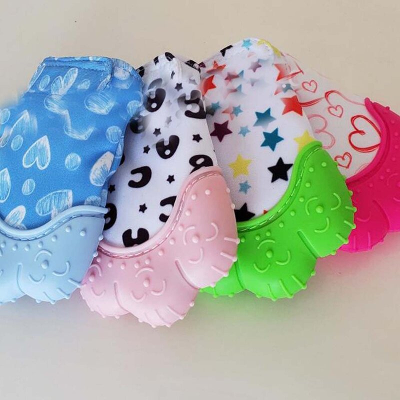 Bambino Massaggiagengive Cuore Star di Stampa In Silicone Mitten Guanti Per Bambini Per Bambini Teether Per Dentizione Anti-mangiare mano Dentizione Guanto di Cura Del Bambino