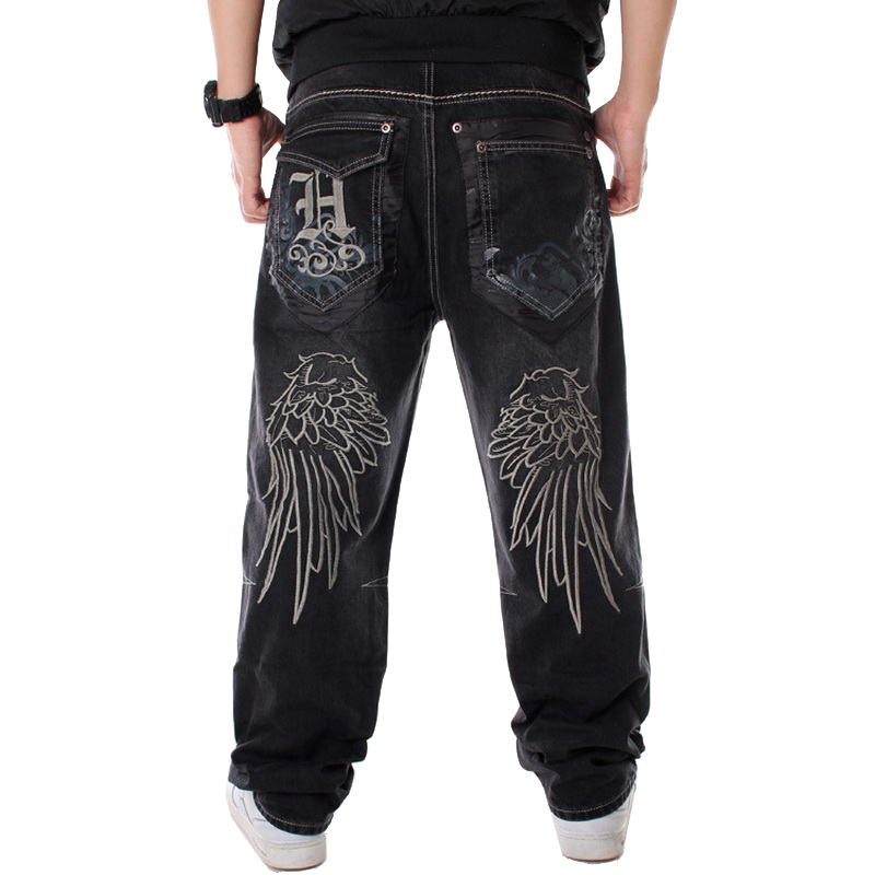 Джинсы мужские мешковатые с широкими штанинами, модные черные свободные джинсовые брюки с вышивкой, стиль рэп/хип-хоп, модель 30-46