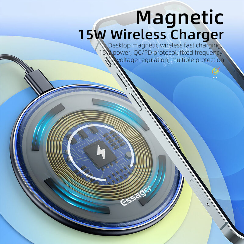 Essager – Chargeur Qi magnétique et sans-fil, support de recharge à induction rapide et sans fil pour Iphone 12, 11 Pro, XS Max, X, Samsung et Xiaomi, 15W