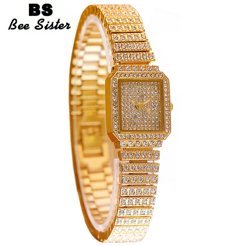 BS-Relógio De Luxo De Cristal Completo Feminino, Grau Superior Acorrentado, Senhoras Relógios, Data Relógio, Hot Sales