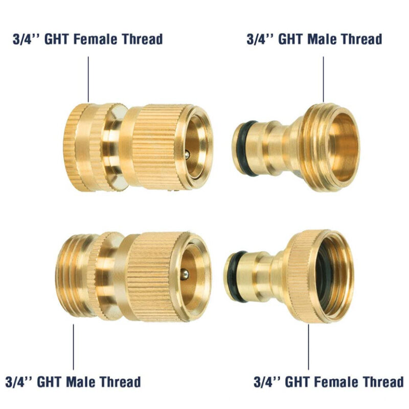 Garden Hose Quick Connector,Solid Brass, Standard Adapter, Watering Fitings Thread, Easy Connect, No Leak, 1Female and 1Male