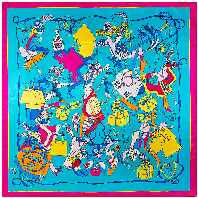 Cachecol de seda quadrado grande para mulheres, xale de cabeça, acessórios de praia, personagens de desenhos animados, Europa, 90cm H, primavera, 2022