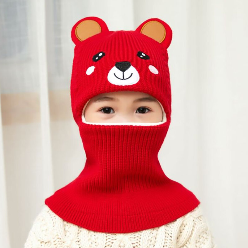 2020 New Baby Girl Winter Hat Warm Bear Skullies Beanies Knitted Cap Kids Balaclava Mask Hats Gorras