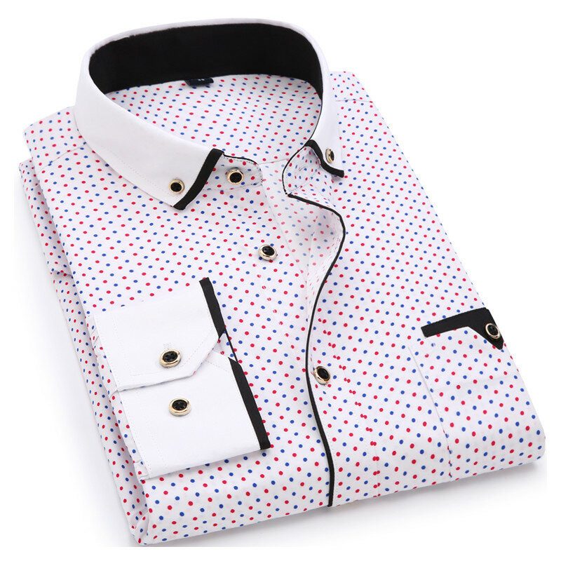 2023 남성 패션 캐주얼 긴팔 프린트 셔츠, 슬림핏 남성 소셜 비즈니스 드레스 셔츠, 부드럽고 편안한 브랜드