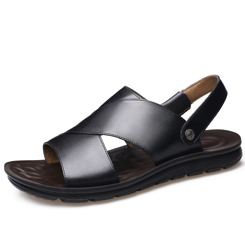 Feito da marca dos homens sandálias deslizamento-no couro do plutônio praia dos homens chinelos plataforma preto sandálias masculinas sapatos de borracha transporte da gota f458