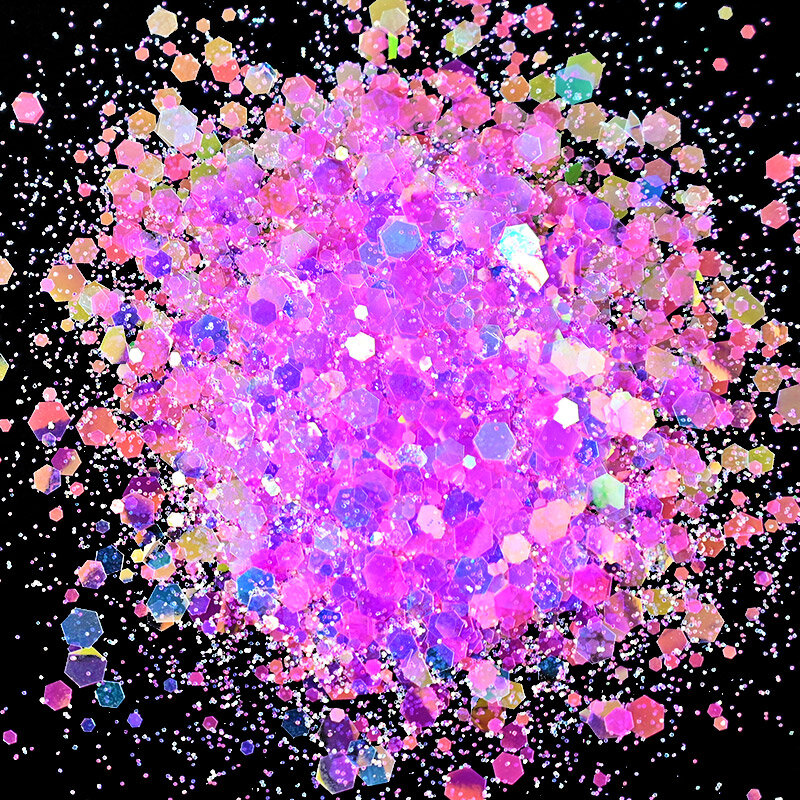 Misturado Hexagon Shaped Chunky Nail Glitter lantejoulas, Sparkly Flocos Fatias, Holográficas Fatias, Corpo, Olho, Rosto, TCF2335, 50g por Saco