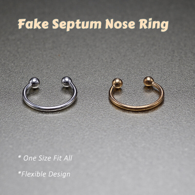 1ชิ้น/แพ็คปลอม Septum Nose Hoop แหวนจมูก Loop Punk Faux Nostril Piercing Body เครื่องประดับ Hip Hop Rock หู cuff อัญมณี