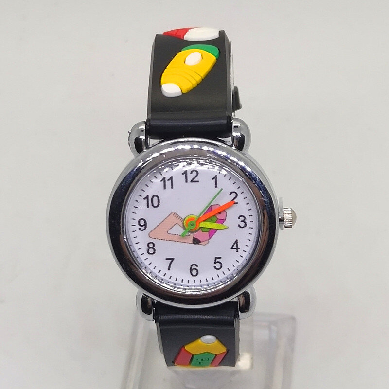 Часы кварцевые детские для мальчиков и девочек, студенческие школьные спортивные наручные часы с рисунком, с линейкой, карандашом, с рисунком, для обучения