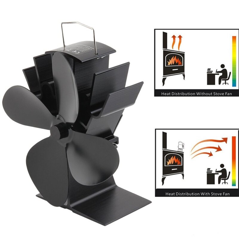 4 лопасти вентилятор для печи, работающий от тепловой энергии бревен деревянная горелка Ecofan тихий черный Домашний Вентилятор для камина эффективное распределение тепла