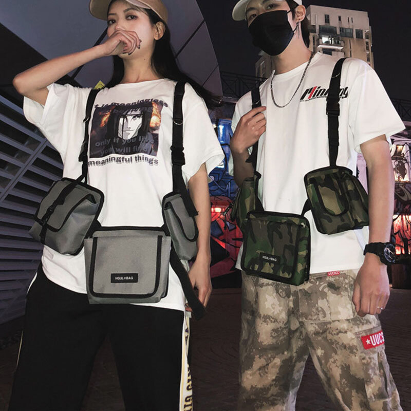 Sacos de cintura dos homens do estilo da rua esportes correndo pacote tático náilon unissex pacote de cinto saco de equipamento de peito sacos de viagem masculino bolsa de telefone