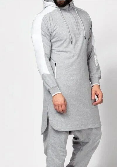 Uomo con cappuccio musulmano Jubba Thobe Patchwork abbigliamento islamico manica lunga Dubai caftano camicia maschile Arabia saudita Plus Size 3XL 4XL