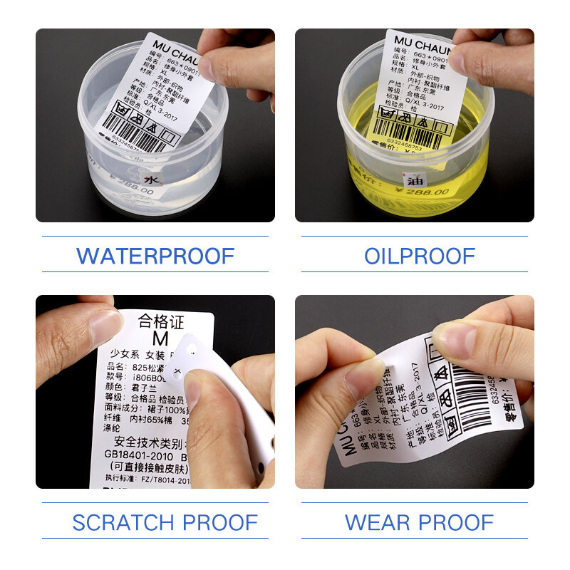 Niimbot-etiqueta adhesiva térmica transparente de varios tamaños, etiqueta adhesiva térmica resistente al aceite para código de barras, color blanco, a prueba de agua, B21