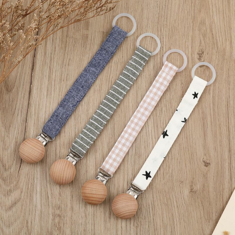 New Baby Teether Pacifier Clips Wooden Infant Kids Cotton Crochet Pacifier Chain Newborn Teething Soother Chew Dummy Chain