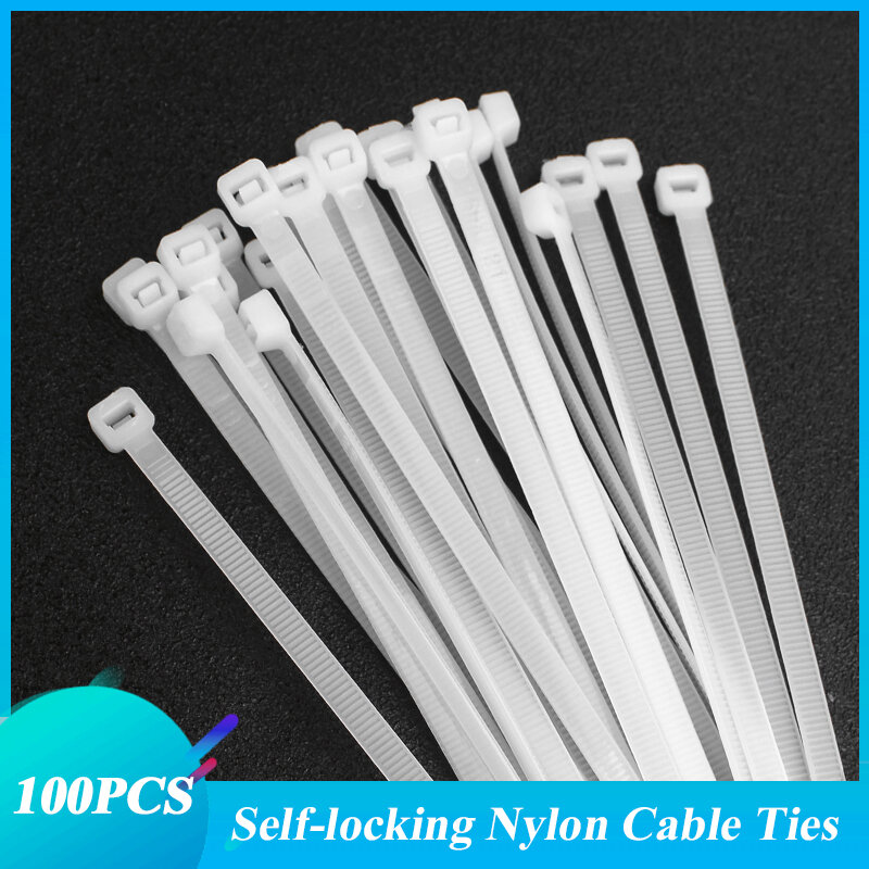 100 Stks/zak Wit Nylon Kabel Zelfsluitende Plastic Herbruikbare Kabelbinders Recycle Hoge Kwaliteit Nylon Kan Losse Slipknot