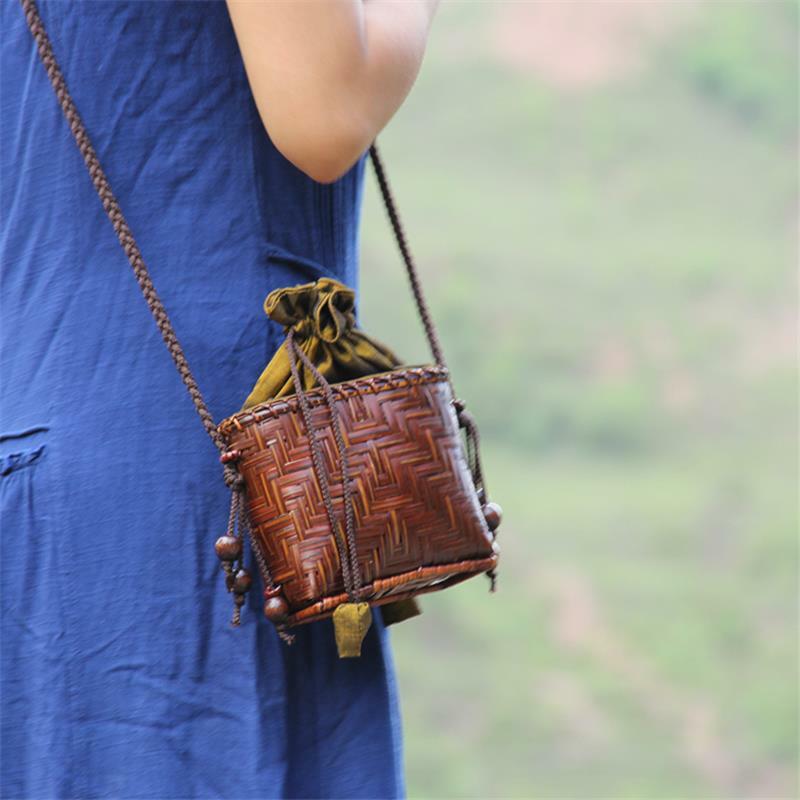 女性用竹製手織りミニバッグ,装飾バッグ,ティーセット,メッセンジャーバッグ,17x13cm,a6102