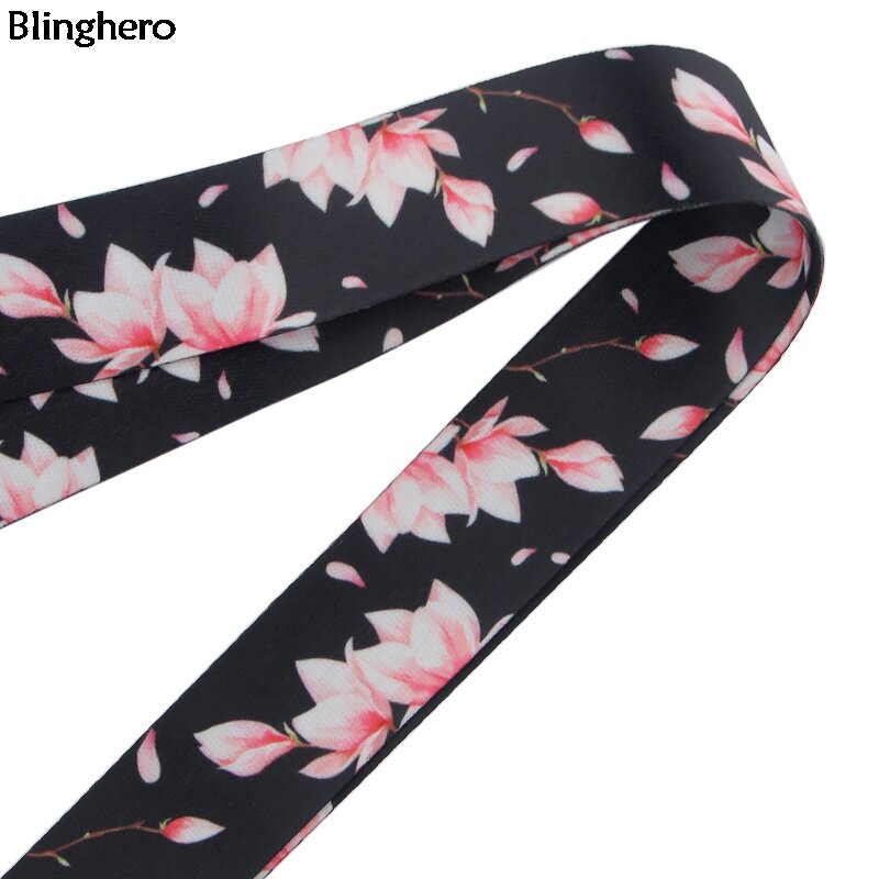 Blinghero 사쿠라 끈 키에 대 한 멋진 벚꽃 전화 홀더 목 스트랩 키 꽃 인쇄 DIY 교수형 밧줄 BH0168