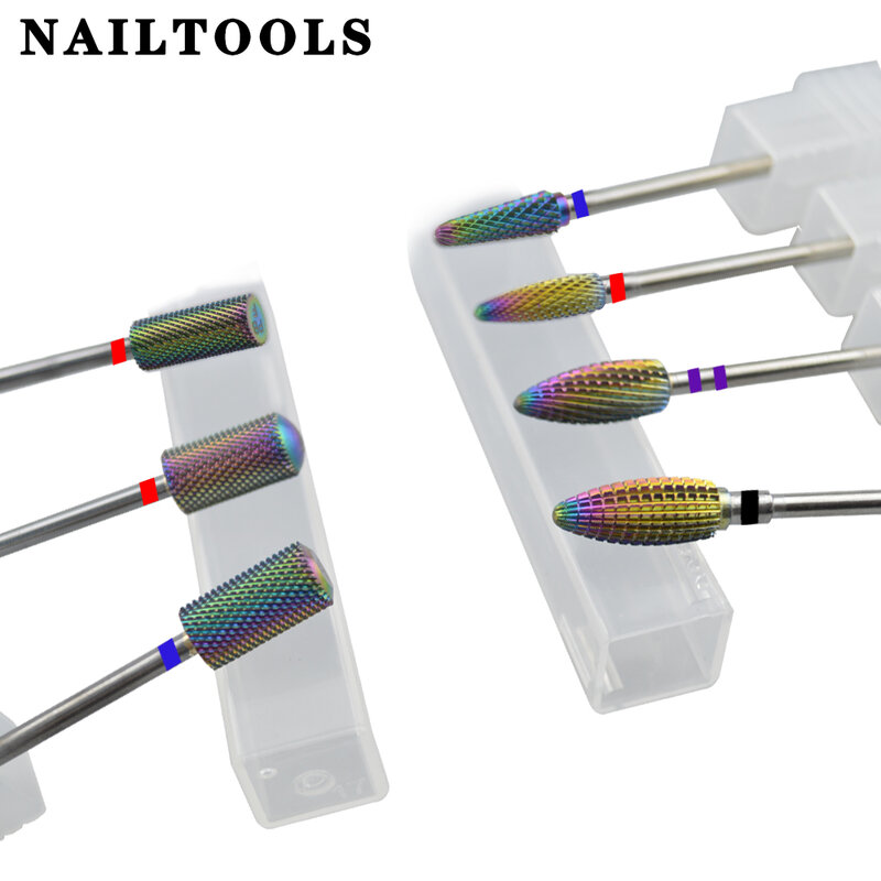 NAILTOOLS Rainbow Tungsten steel 32-38mm Long Shank Carbide 4 color coating cuticle clean nail drill bits