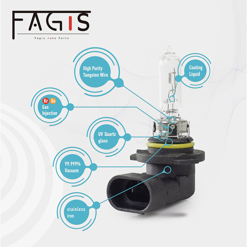 Fagis 2 Pcs Good Quality Long Life HB3 9005 12V 65W Halogen Bulb White UV Quartz Glass Lamps Clear Car HeadLight
