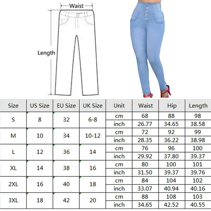Cintura alta Mulheres Jeans Botões Calça Feminina Slim Elastic Plus Size Stretch Jeans Plus Size Denim Azul Skinny Lápis Calça Outono