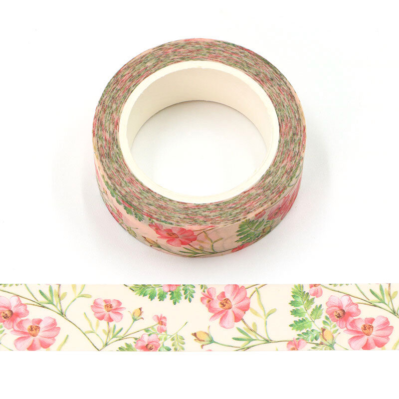 1PC 15MM*10M Red Flowers Leaves Chrysanthemum washi tape Masking Tapes Decorative Stickers DIY Stationery School Supplies