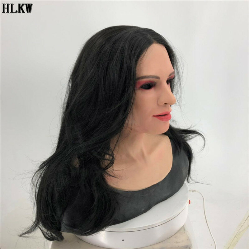 Sexy Women Disguise Crossdressing silicone female face Mask realistic Sexy Female Lady Doll Mask with Black Yellow Hair Wig Toys
