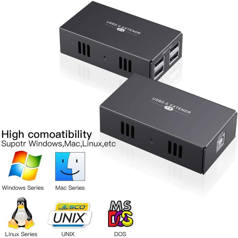 USB 익스텐더 50m/165ft 이상 Cat5e/6/7, USB 2.0 포트 포함, 프린터, 카메라, Upan, 키보드 및 마우스 등 연결 가능