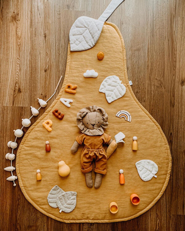 Tappetino da gioco per bambini in stile nordico a forma di pera in cotone morbido lavabile in lavatrice frutta gialla gioco per bambini tappeto giocattolo strisciante per bambini