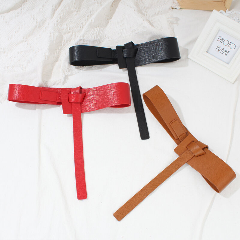 Cinturón informal de alta calidad para mujer, cinturón ancho de cuero genuino, cinturones anudados simples para vestido, hebilla artesanal, cinturón de cuero de vaca Real