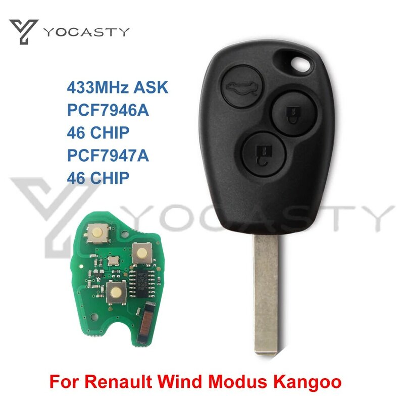 YOCASTY-mando a distancia VA2 para coche, reemplazo para Renault Clio Wind Modus Kangoo Master Twingo 2004 - 2016 433Mhz PCF7946A PCF7947A