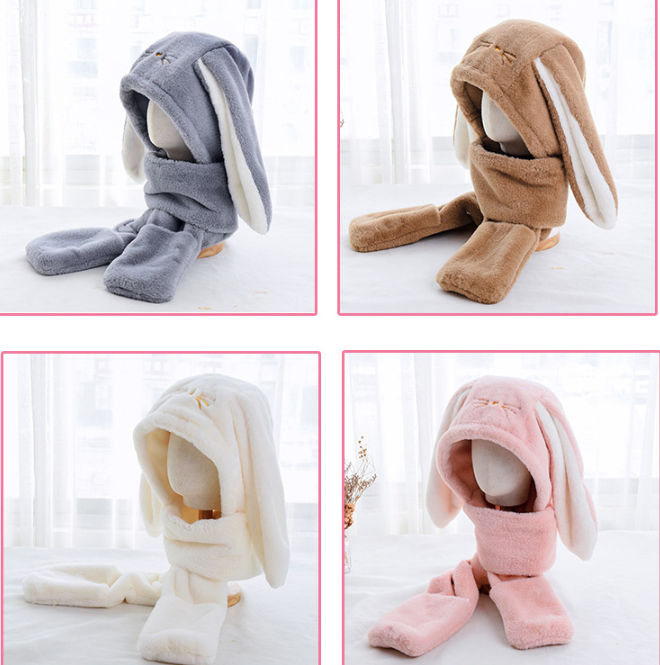 Rabbit Big Ears Plush Cross Border Cycling Lovely Hat Female Cold Hat Autumn Winter Scarf Gloves One Girl Hat Student Khaki