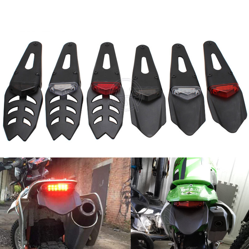 Lampe de frein de feu arrière LED rouge et garde-boue arrière, plaque de planificateur ABS noir, support de ket rapide, universel pour motocross Endflats, vélo D343, 12V, 1 pièce