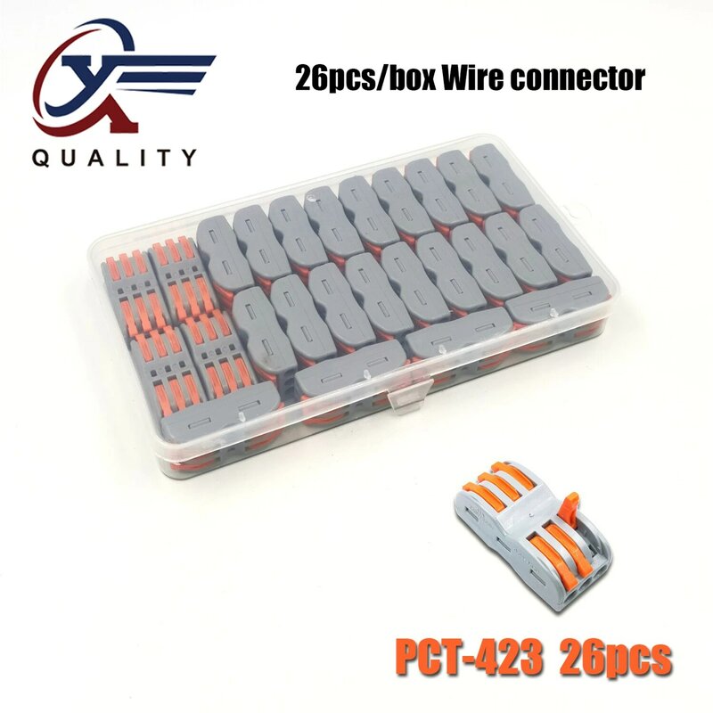 26pcs/box wire connector set box universal compact terminal block lighting wire connector for 3 room hybrid quick connector
