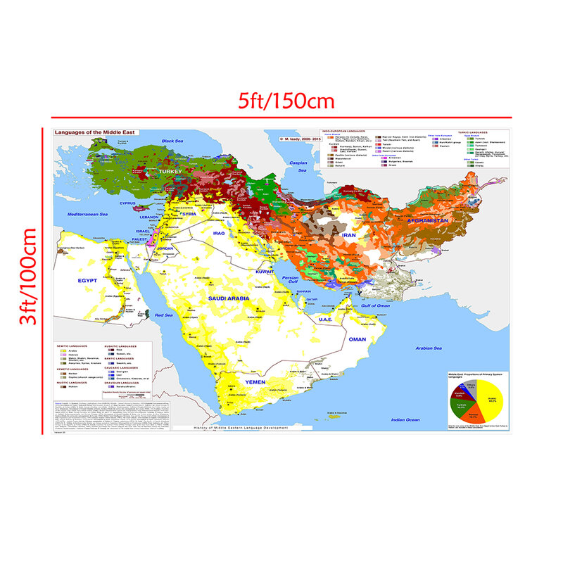 150*100 cm Die Nahen Osten Karte 2006-2015 Sprache Entwicklung Wand Poster Nicht-woven Leinwand Malerei wohnkultur Schule Liefert