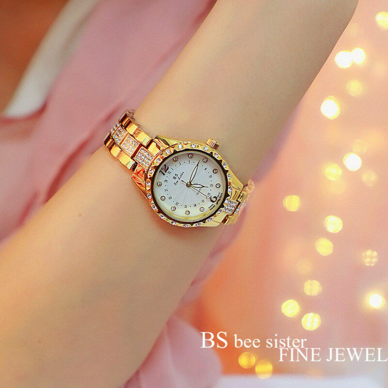 Mode Damen Kristall Uhr Luxus Frauen Gold Uhr Diamant Quarz Uhren Weibliche Edelstahl Armbanduhren Frauen Schmuck