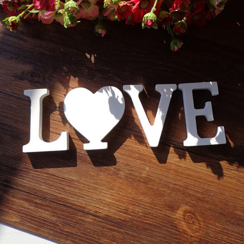 Lettera in legno bianco alfabeto inglese fai da te nome personalizzato Design Art Craft Free Standing cuore compleanno matrimonio decorazioni per la casa 8cm